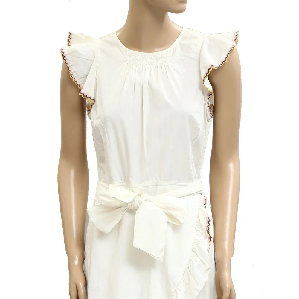 Saylor Anthropologie Yolanda Midi Dress Ric Rac Smocked Ruffle Cotton M 282247